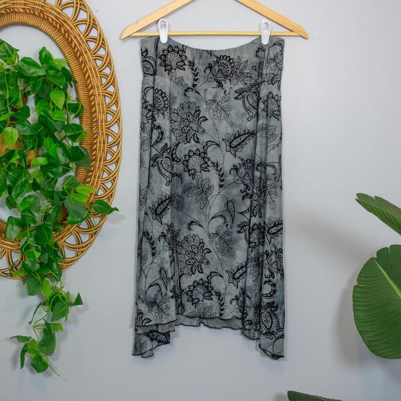 Vtg Black Sheer Floral Skirt Asymmetrical Hem Goth Fairycore 1X | True Winter - Picture 1 of 6